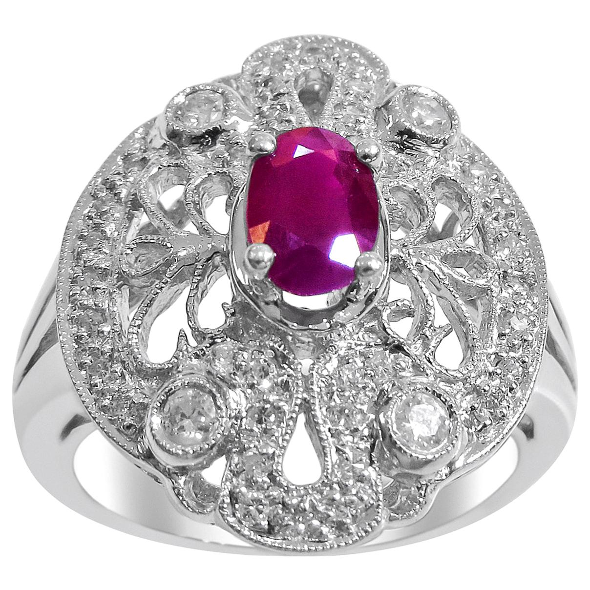 18 Karat Vintage Diamond and Ruby Ladies Ring For Sale