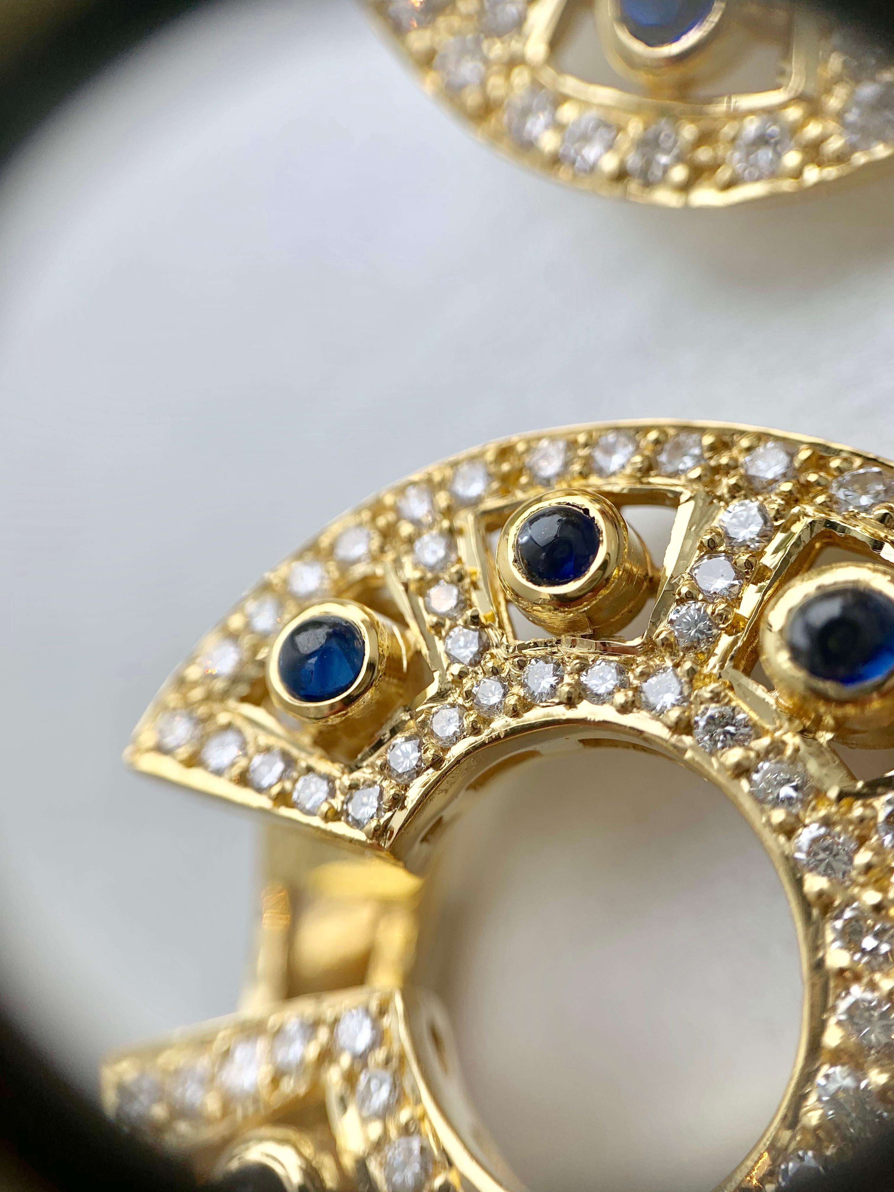 18 Karat Diamond and Sapphire Fancy Hoop Earring For Sale 6