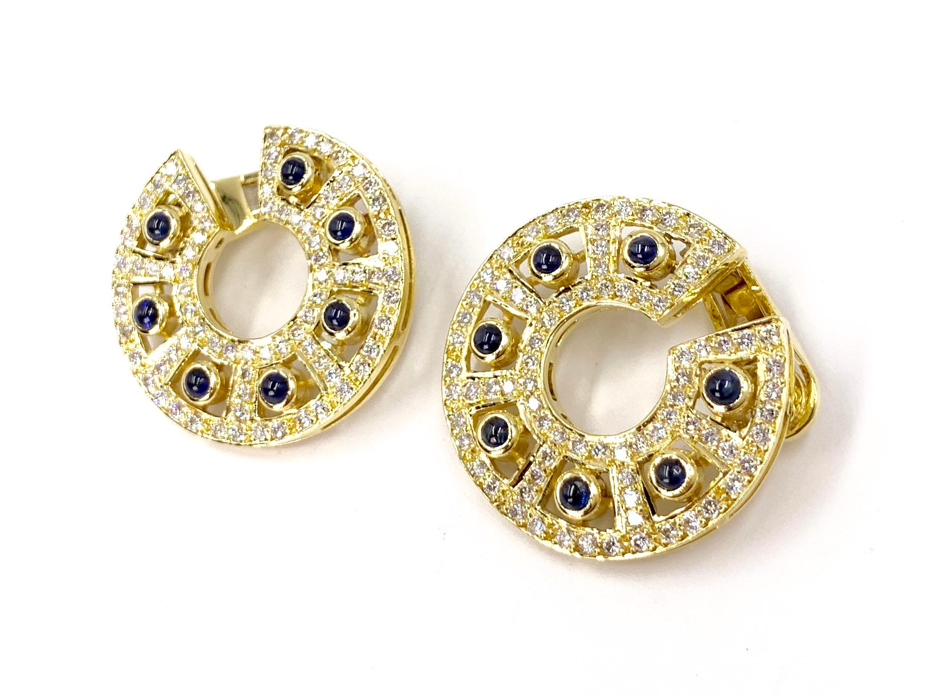 18 Karat Diamond and Sapphire Fancy Hoop Earring In Excellent Condition For Sale In Pikesville, MD