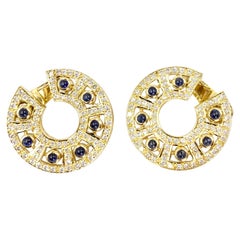 18 Karat Diamond and Sapphire Fancy Hoop Earring