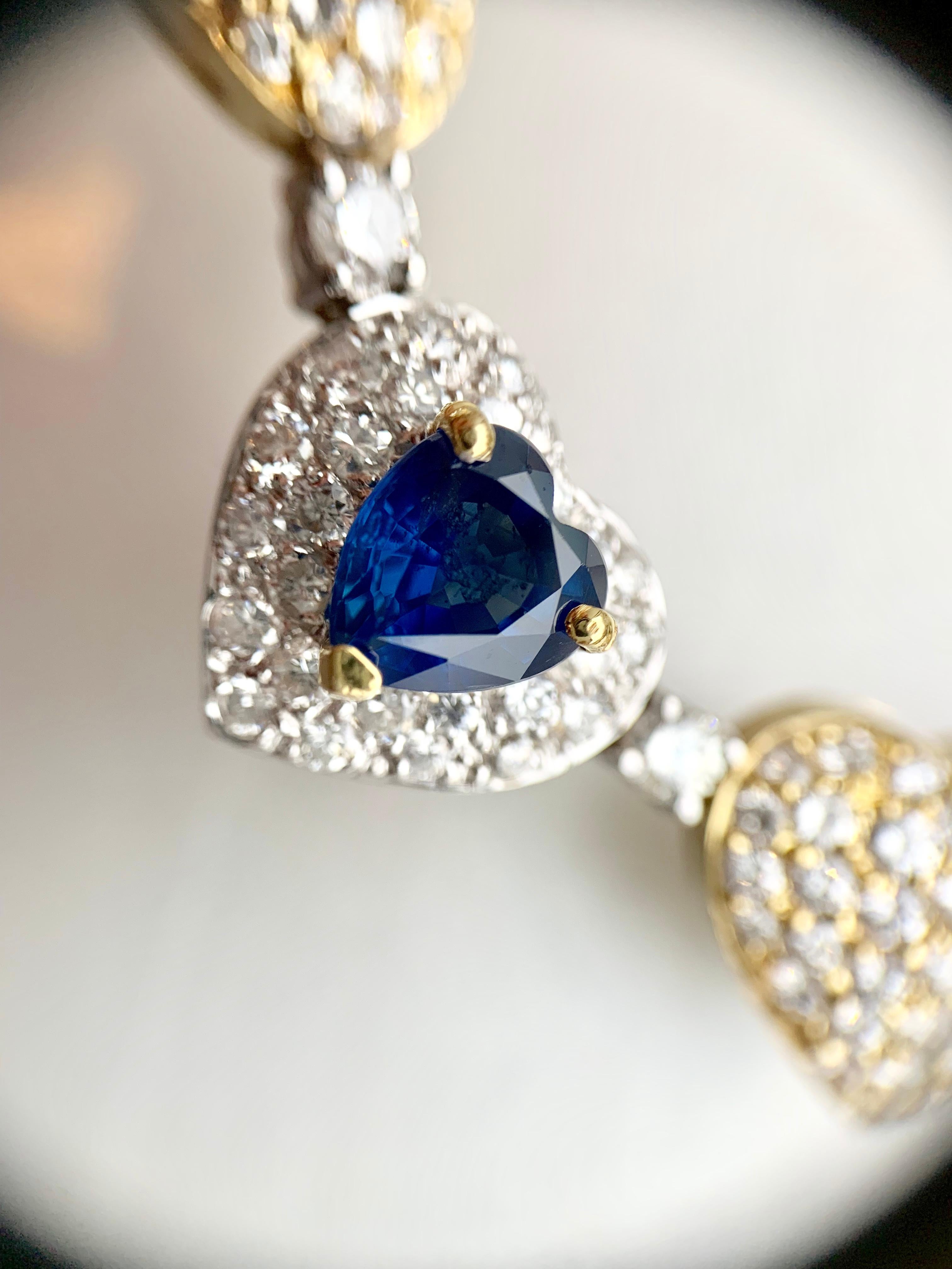 18 Karat Diamond and Sapphire Heart Necklace For Sale 7