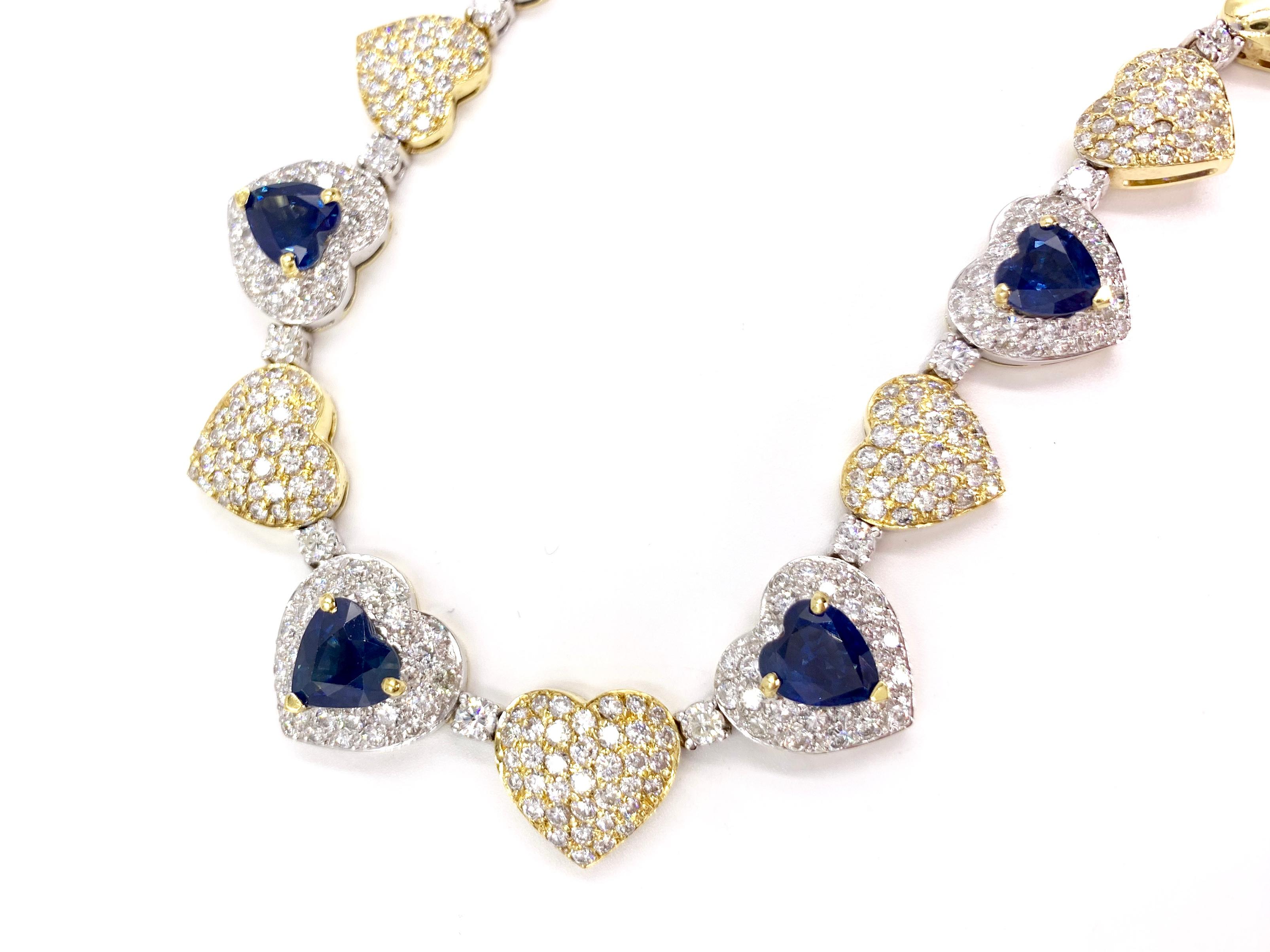 18 Karat Diamond and Sapphire Heart Necklace In Good Condition For Sale In Pikesville, MD