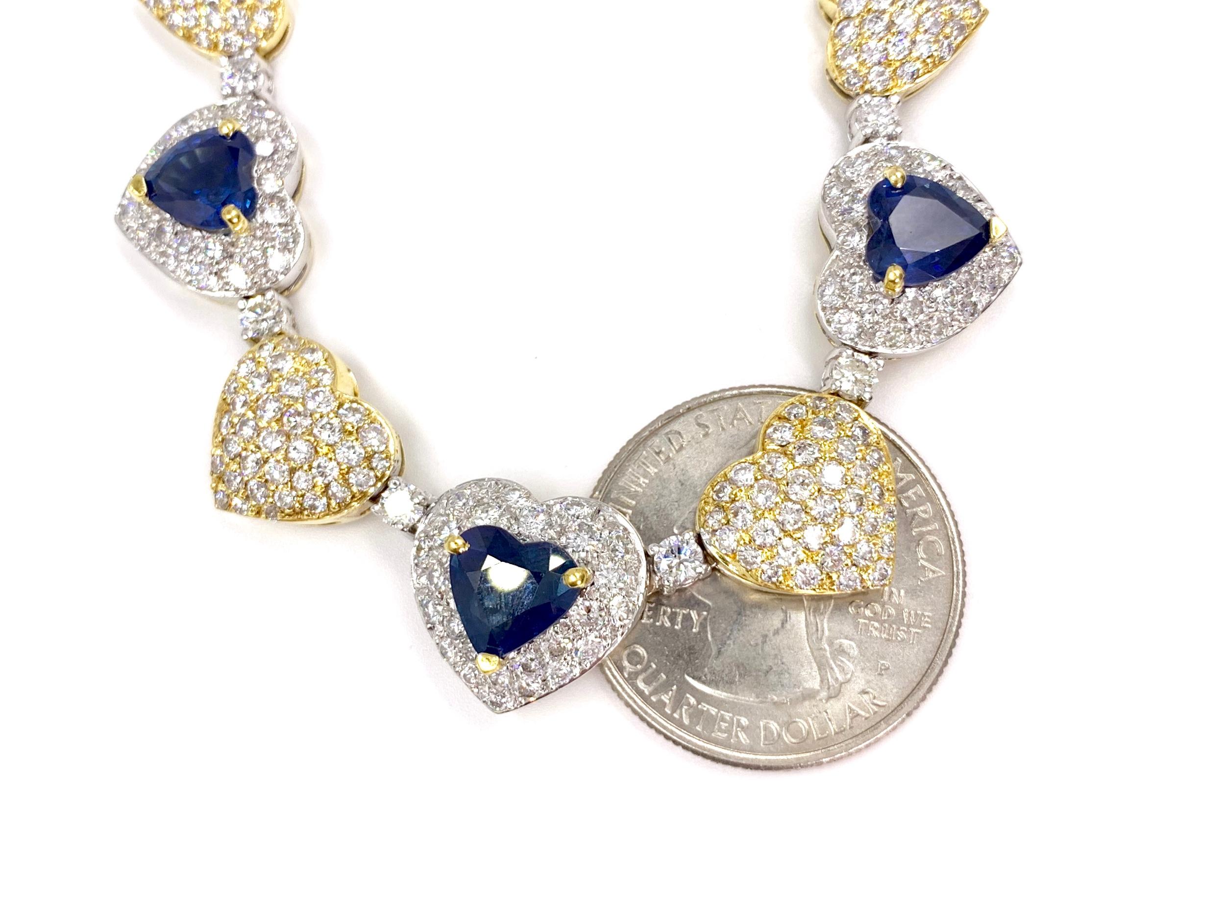 18 Karat Diamond and Sapphire Heart Necklace For Sale 3