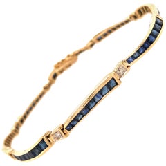 18 Karat Diamond and Sapphire Link Bracelet Yellow Gold