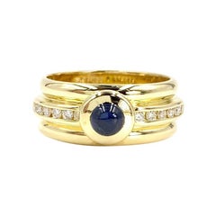 18 Karat Diamond and Sapphire Wide Ring