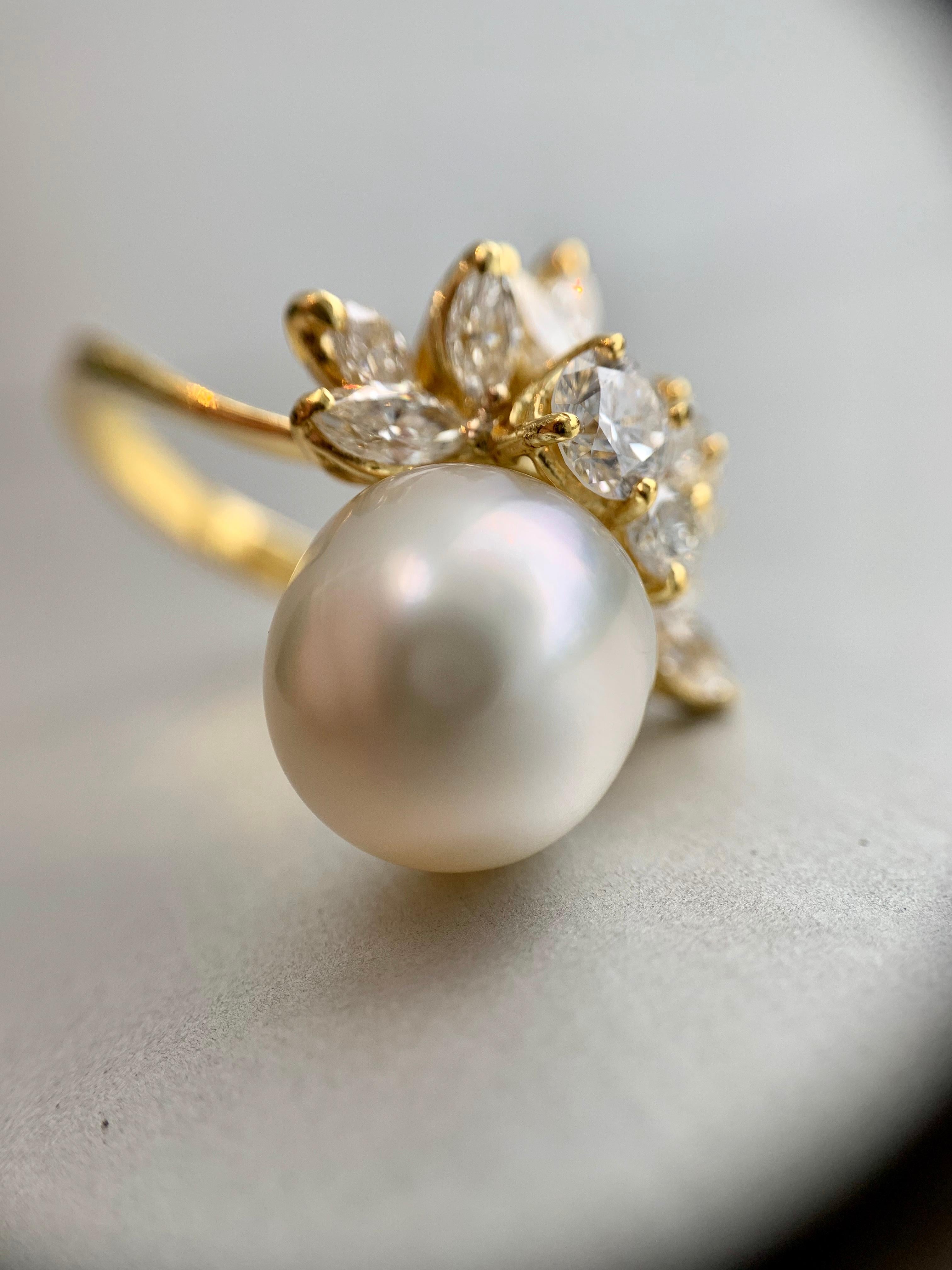 18 Karat Diamond and South Sea Pearl Cocktail Ring For Sale 3