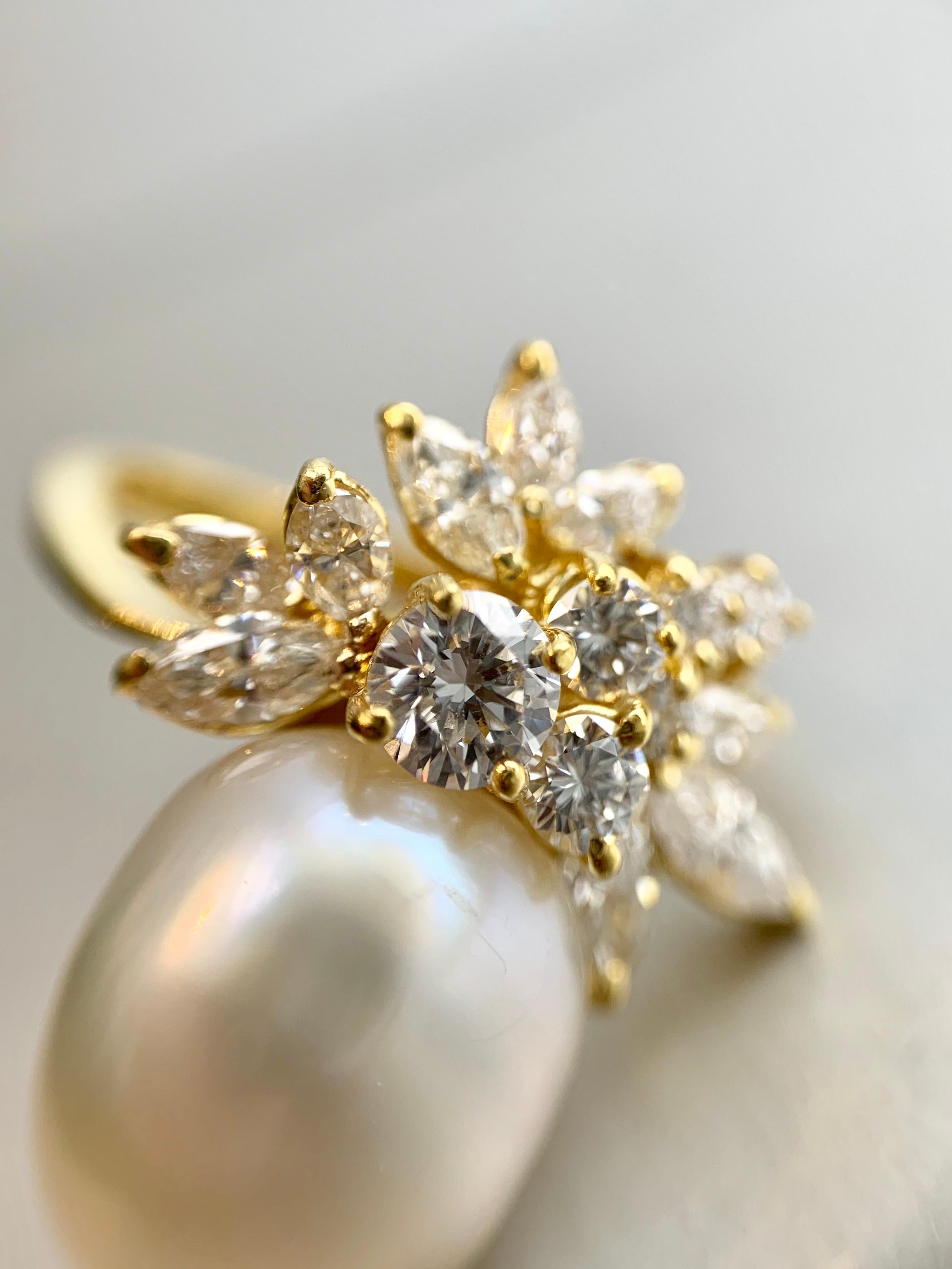 18 Karat Diamond and South Sea Pearl Cocktail Ring For Sale 4