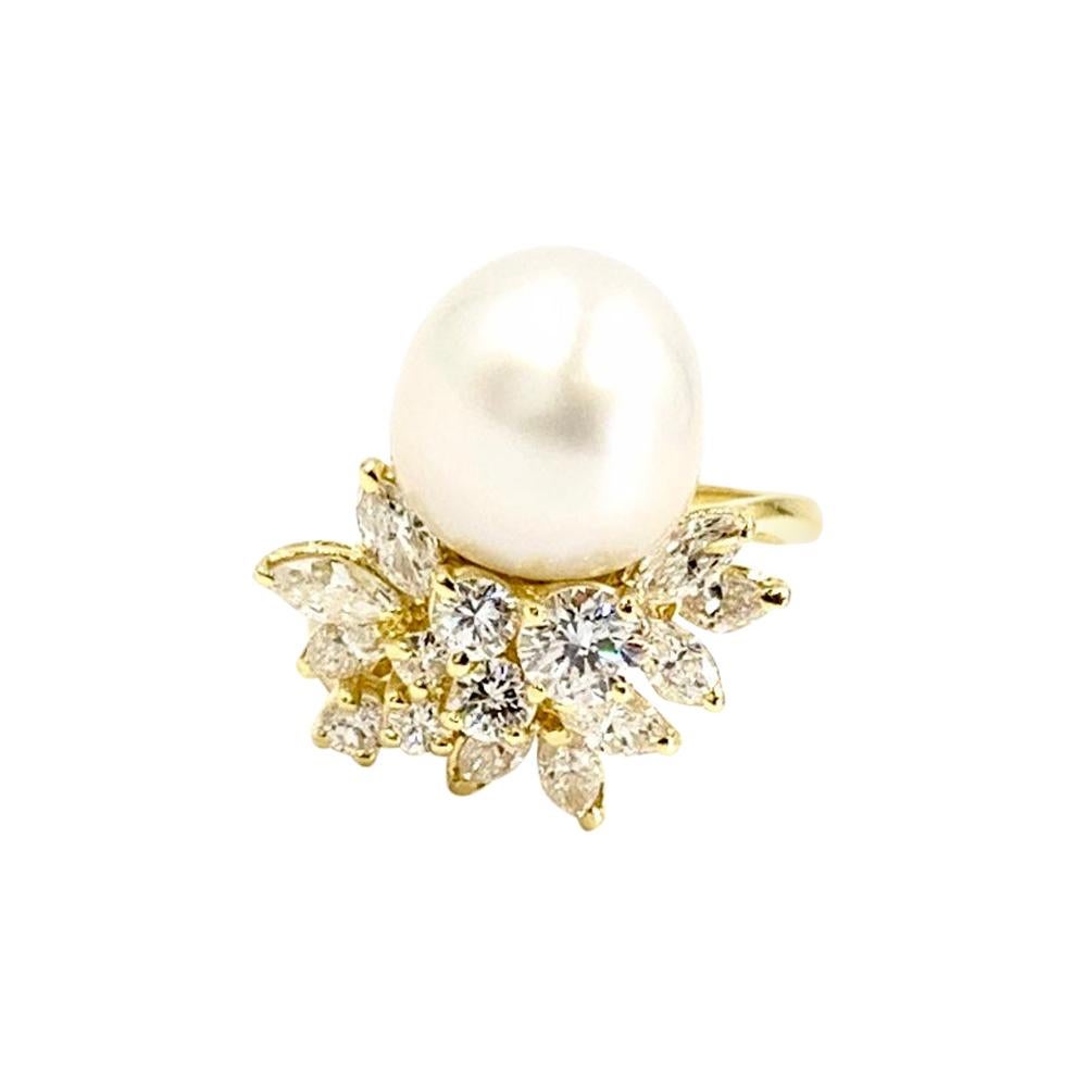 18 Karat Diamond and South Sea Pearl Cocktail Ring For Sale