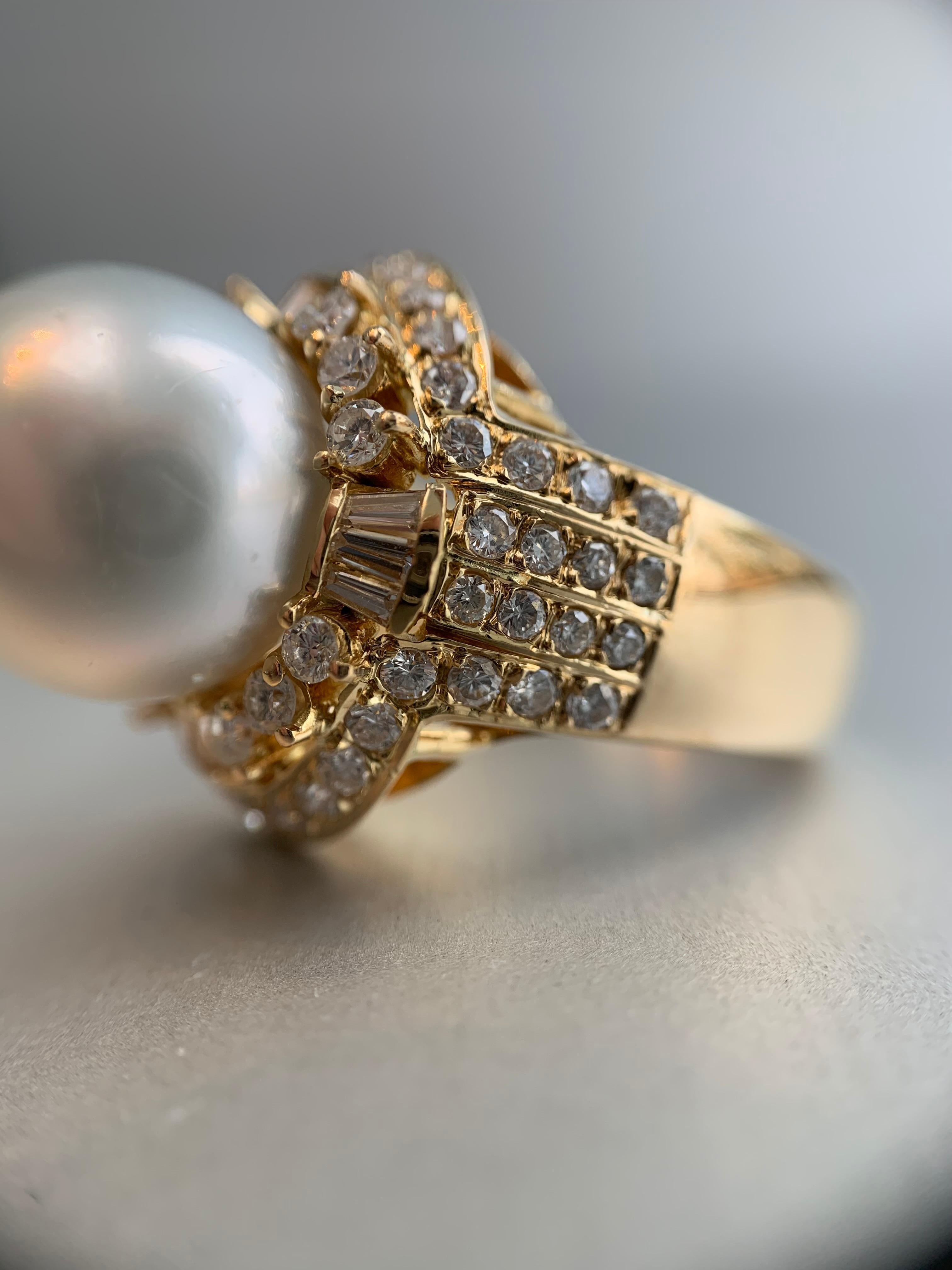 18 Karat Diamond and South Sea Pearl Ring For Sale 7