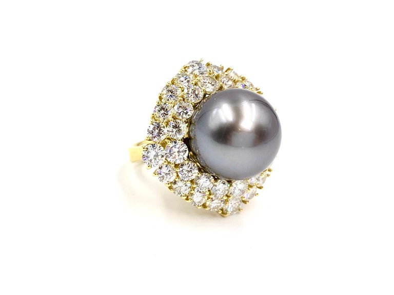 18 Karat Diamond and Tahitian Pearl Cocktail Ring For Sale at 1stDibs ...