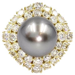 18 Karat Diamond and Tahitian Pearl Cocktail Ring