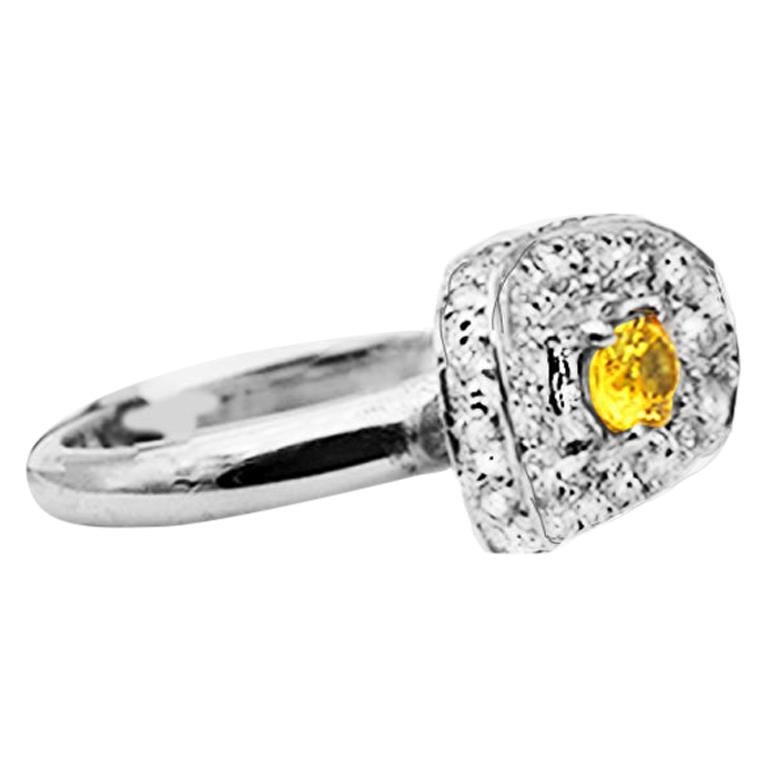 18 Karat Diamond and Yellow Sapphire Shield Ring, Pave Diamonds .75 Carat