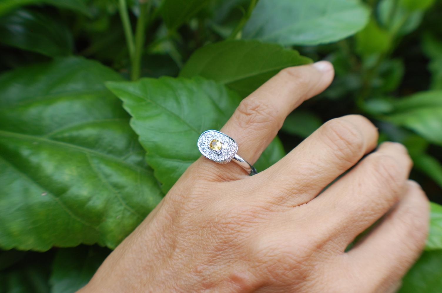 Contemporary 18 Karat Diamond and Yellow Sapphire Shield Ring, Pave Diamonds .75 Carat