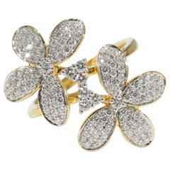 18 Karat Diamond Butterfly Ring Yellow Gold 1.09 Carat