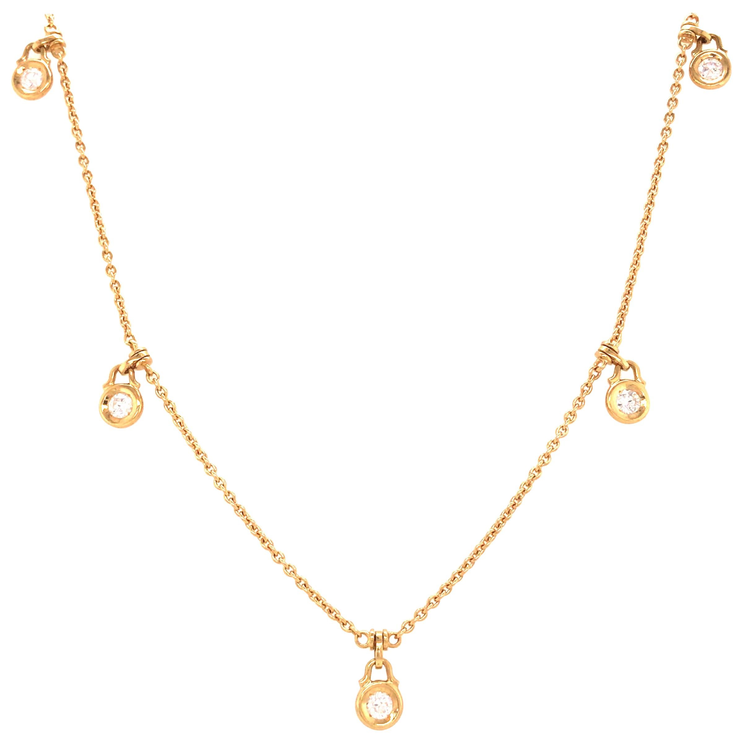 18 Karat Diamond by The Yard Necklace with Dangles Yellow Gold For Sale