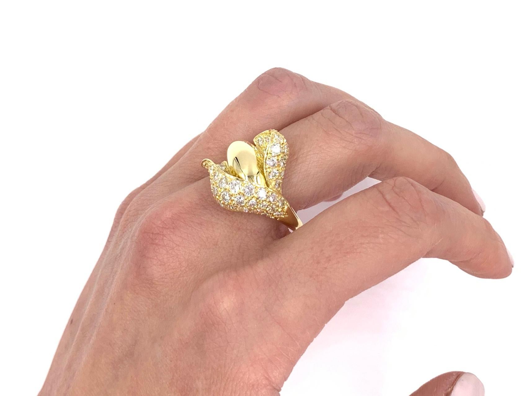 Women's 18 Karat Diamond Calla Lily Flower Ring For Sale