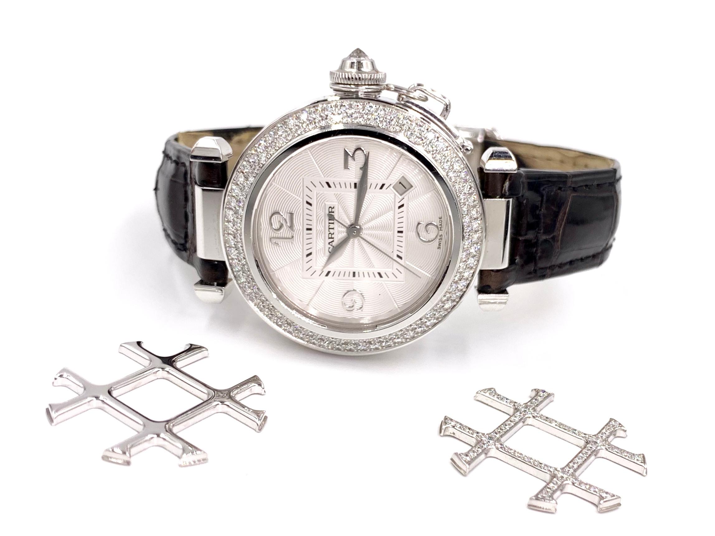 Round Cut 18 Karat and Diamond Cartier Pasha Watch WJ111451 For Sale