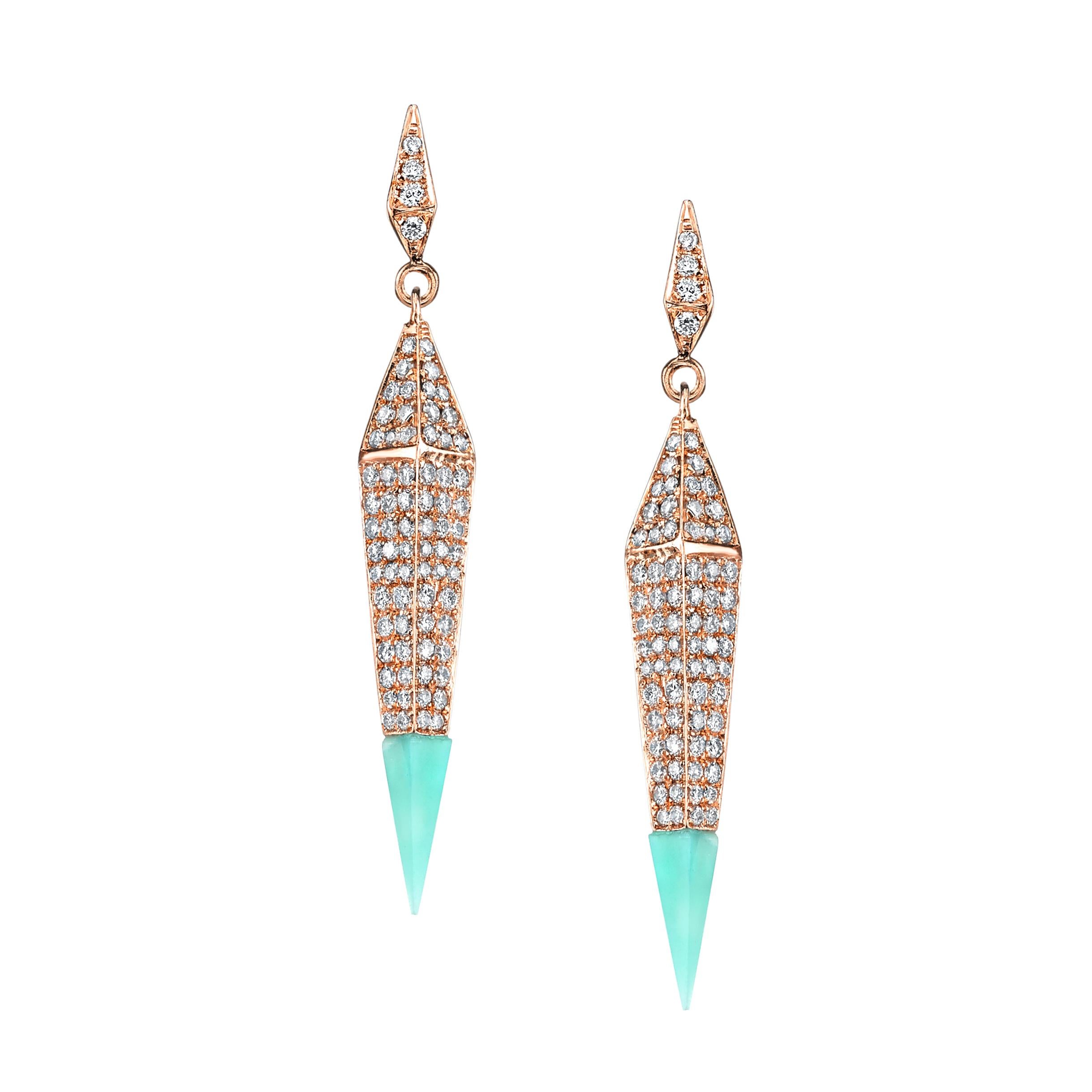 18 Karat Diamond Chrysoprase Pyramid Spear Earrings