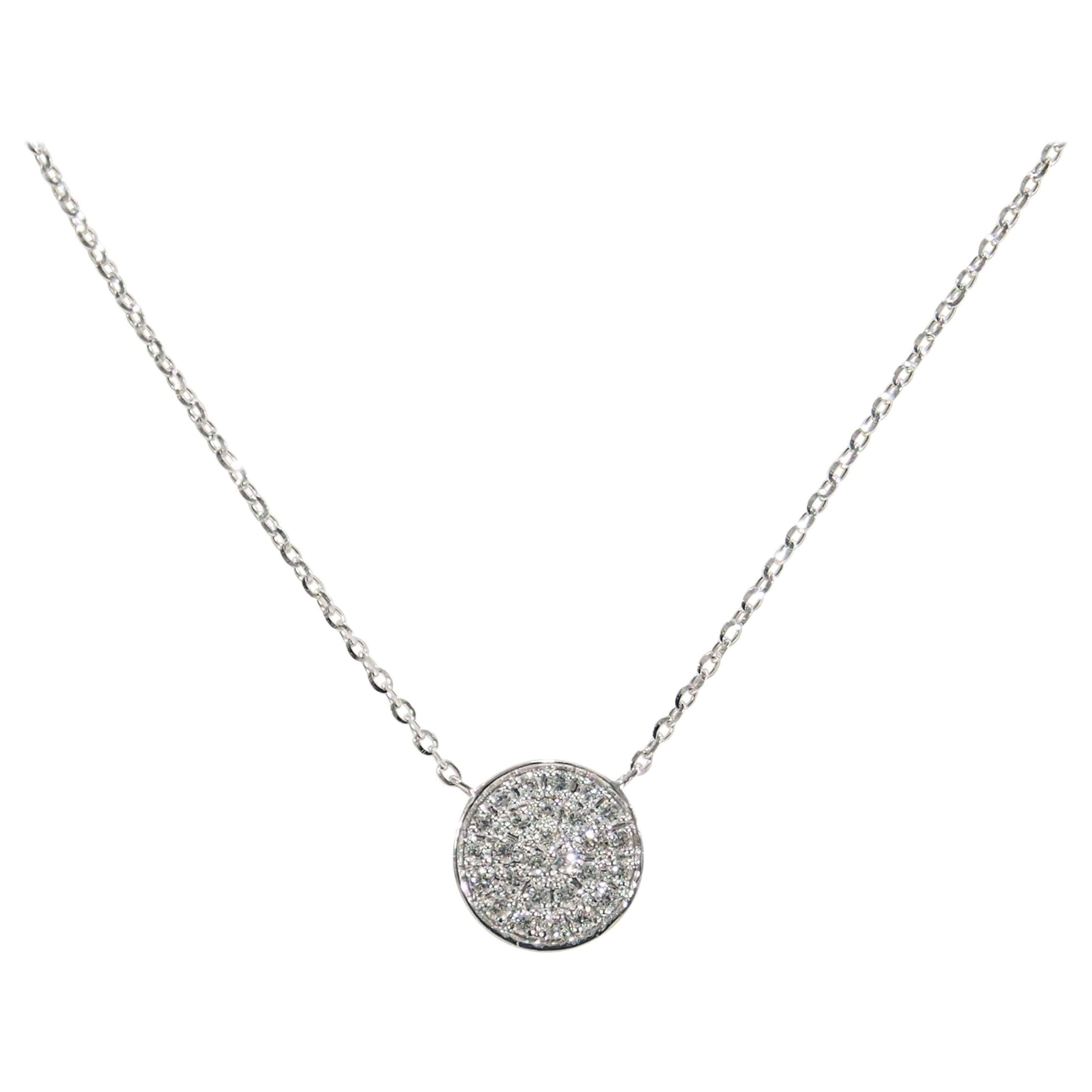 18 Karat Diamond Circle Cluster Pendant Necklace White Gold