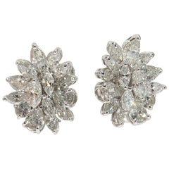 18 Karat Diamond Cluster Earrings White Gold Omega Back 6.20 Carat