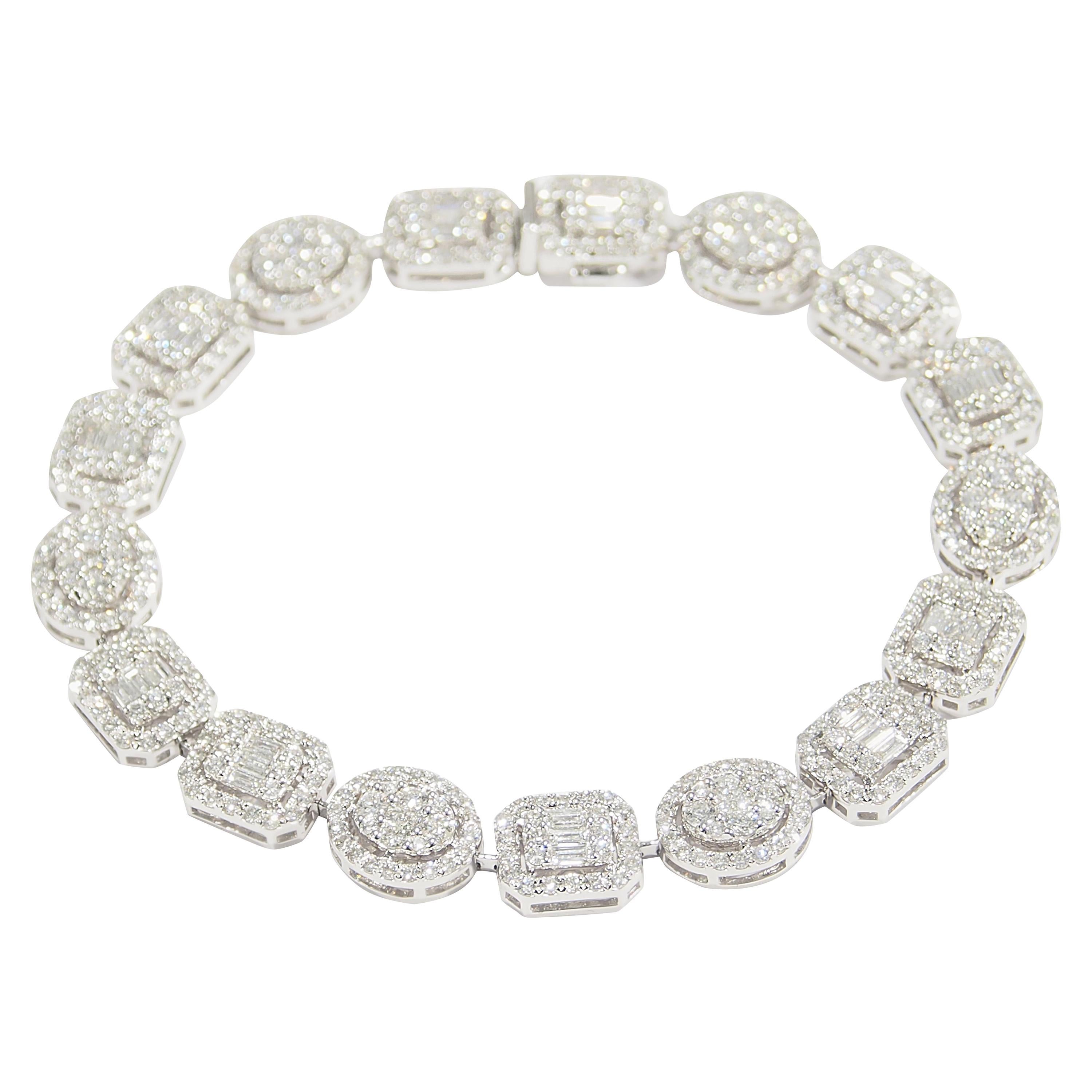 18 Karat Diamond Cluster Tennis Bracelet White Gold 4.12 Carat