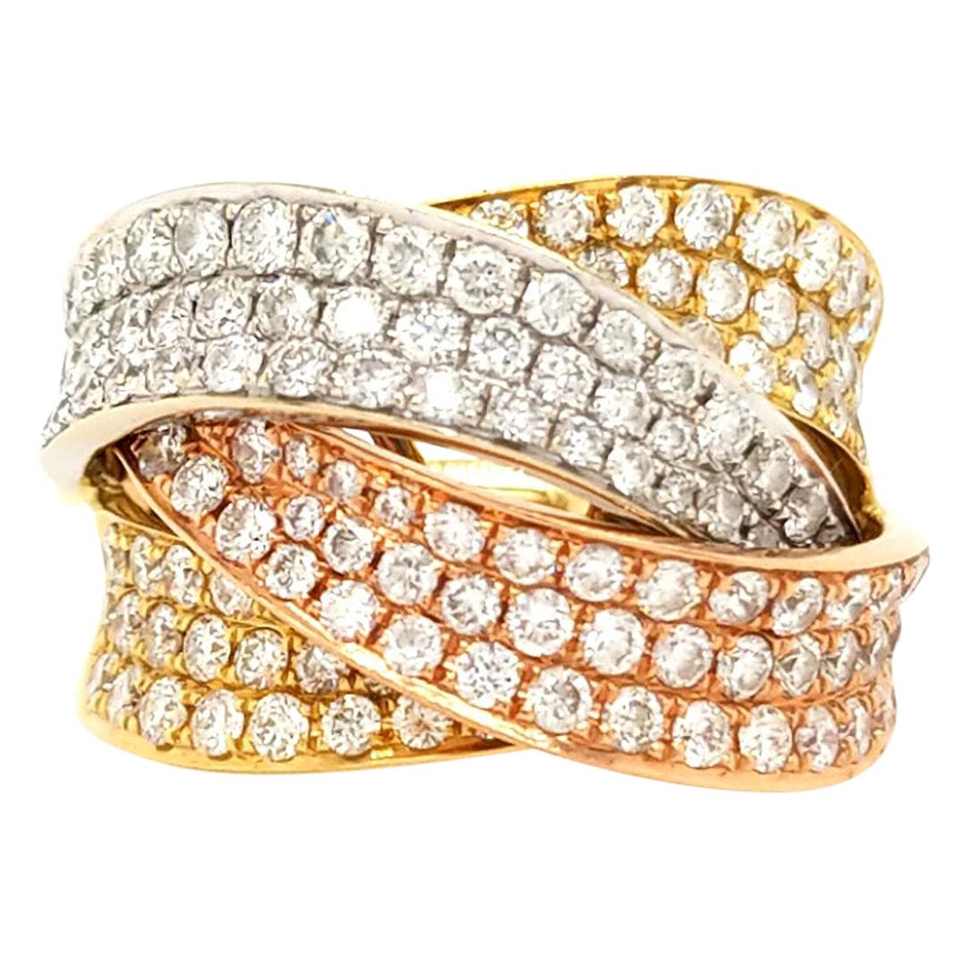 18 Karat Diamond Crossover ring Tri-Color Gold