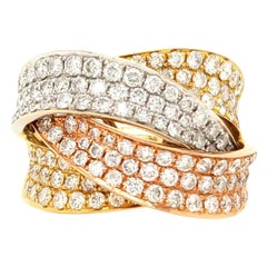 18 Karat Diamond Crossover ring Tri-Color Gold