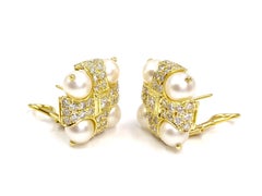 18 Karat Diamond and Cultured Pearl Square Button Earrings