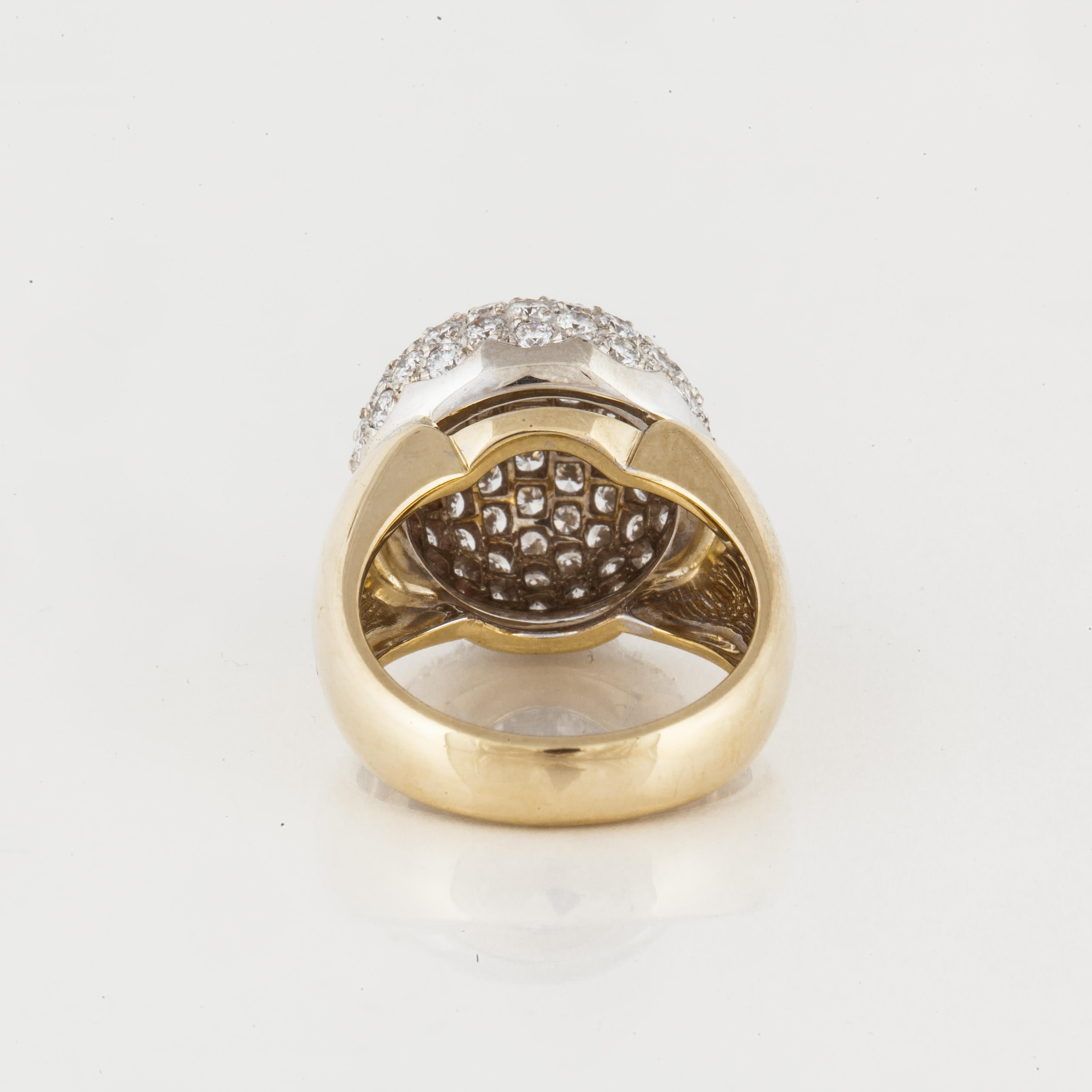 Round Cut Pavé Diamond Domed Ring in 18K Gold For Sale