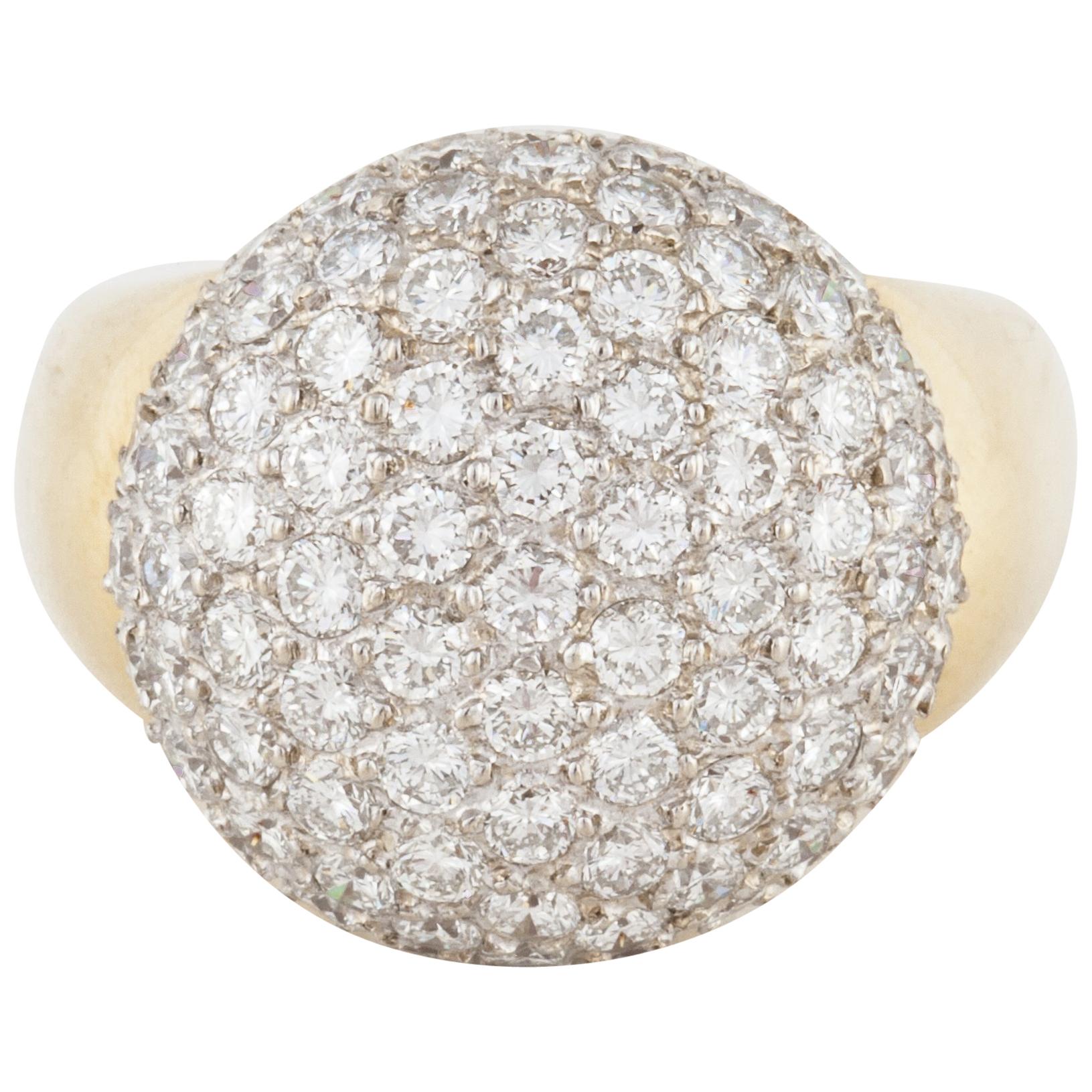 Pavé Diamond Domed Ring in 18K Gold For Sale