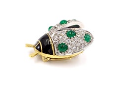 18 Karat Diamond, Emerald and Enamel Beetle Brooch