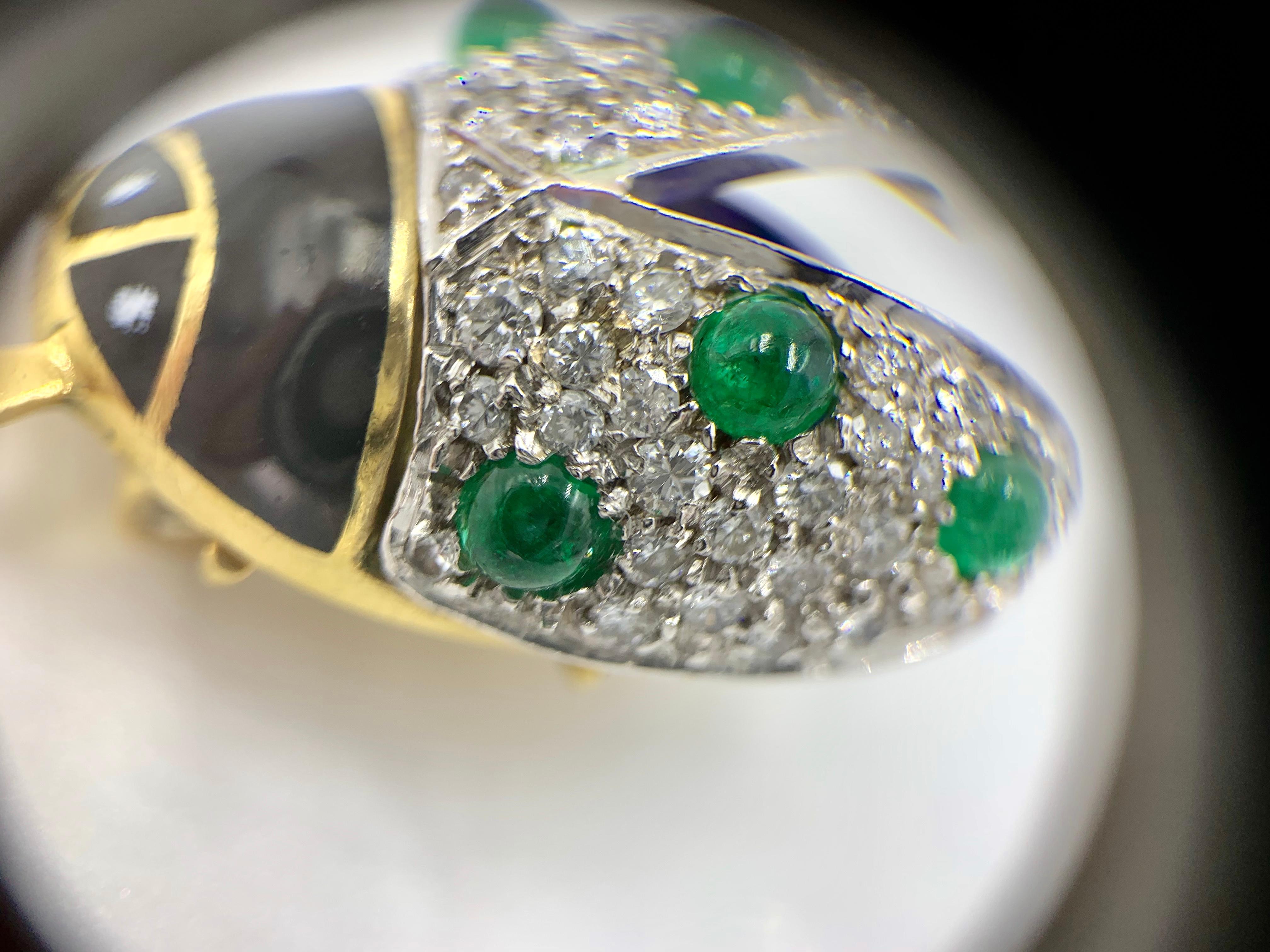 18 Karat Diamond, Emerald and Enamel Beetle Brooch For Sale 1