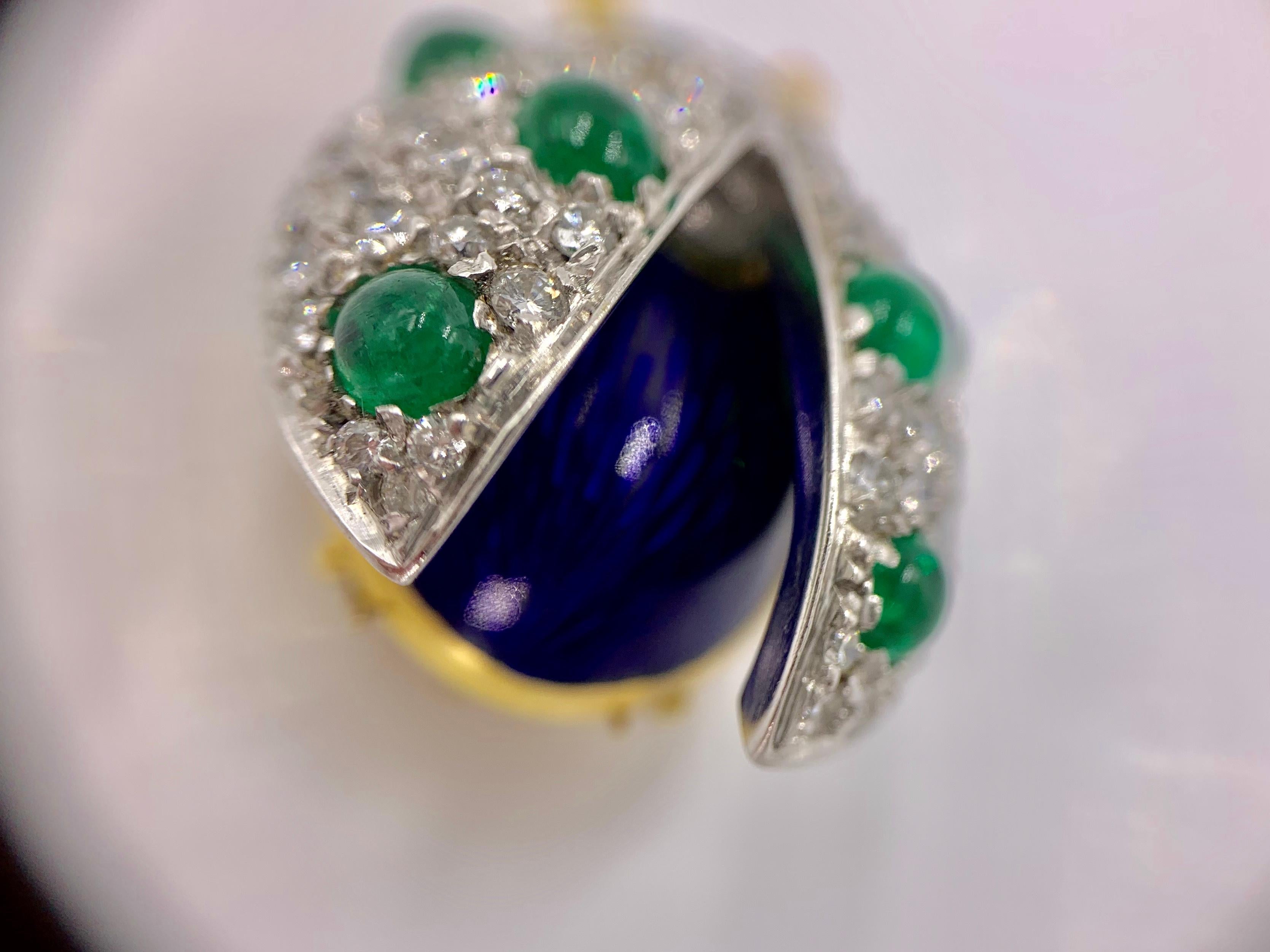 18 Karat Diamond, Emerald and Enamel Beetle Brooch For Sale 2