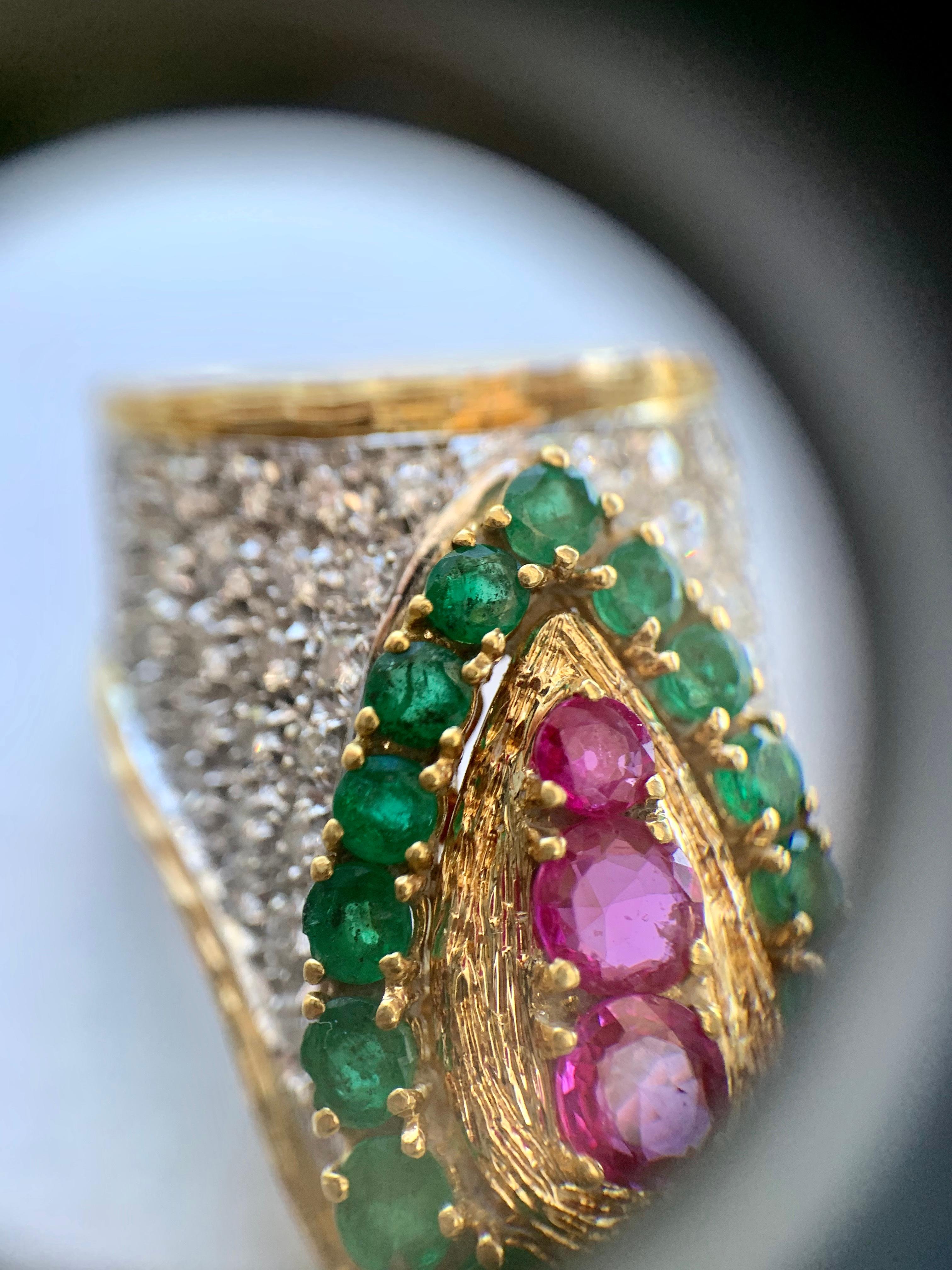 18 Karat Diamond, Emerald and Ruby Ring 4
