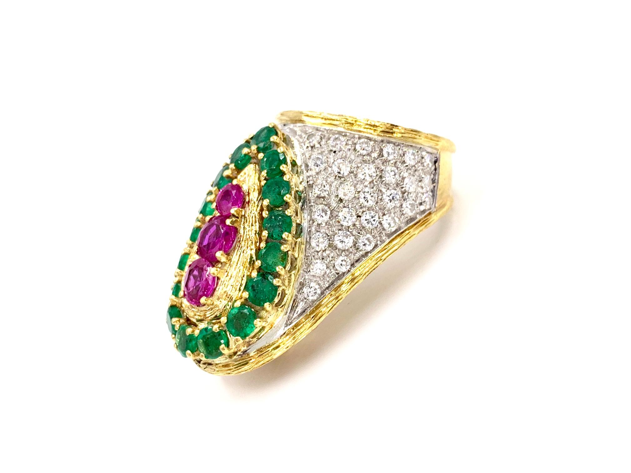 Women's 18 Karat Diamond, Emerald and Ruby Ring