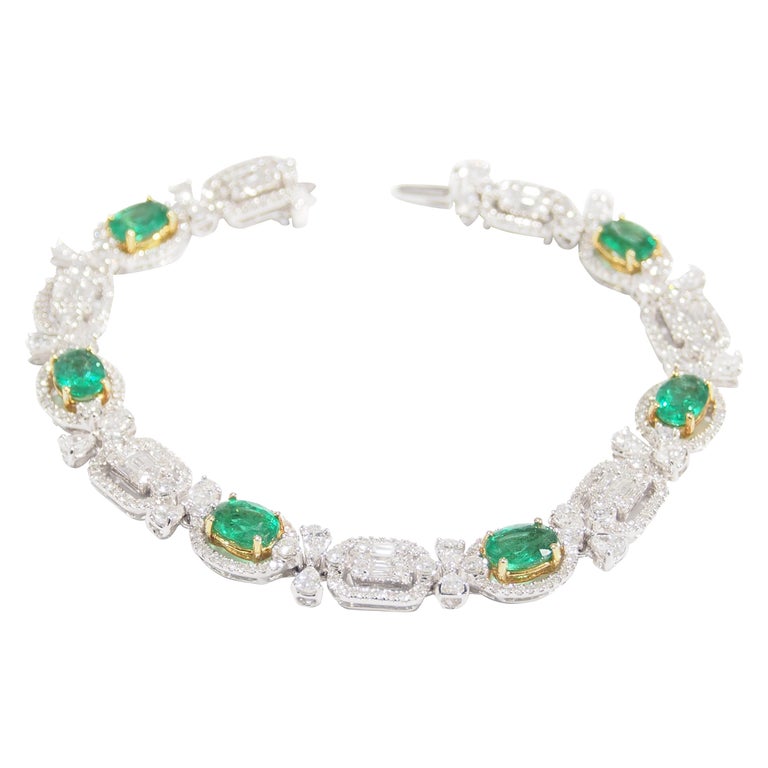 18 Karat Diamond Emerald Tennis Bracelet White Gold 4.80 Carat at 1stDibs