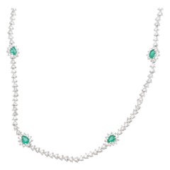 18 Karat Diamond Emerald Tennis Necklace White Gold 6.58 Carat