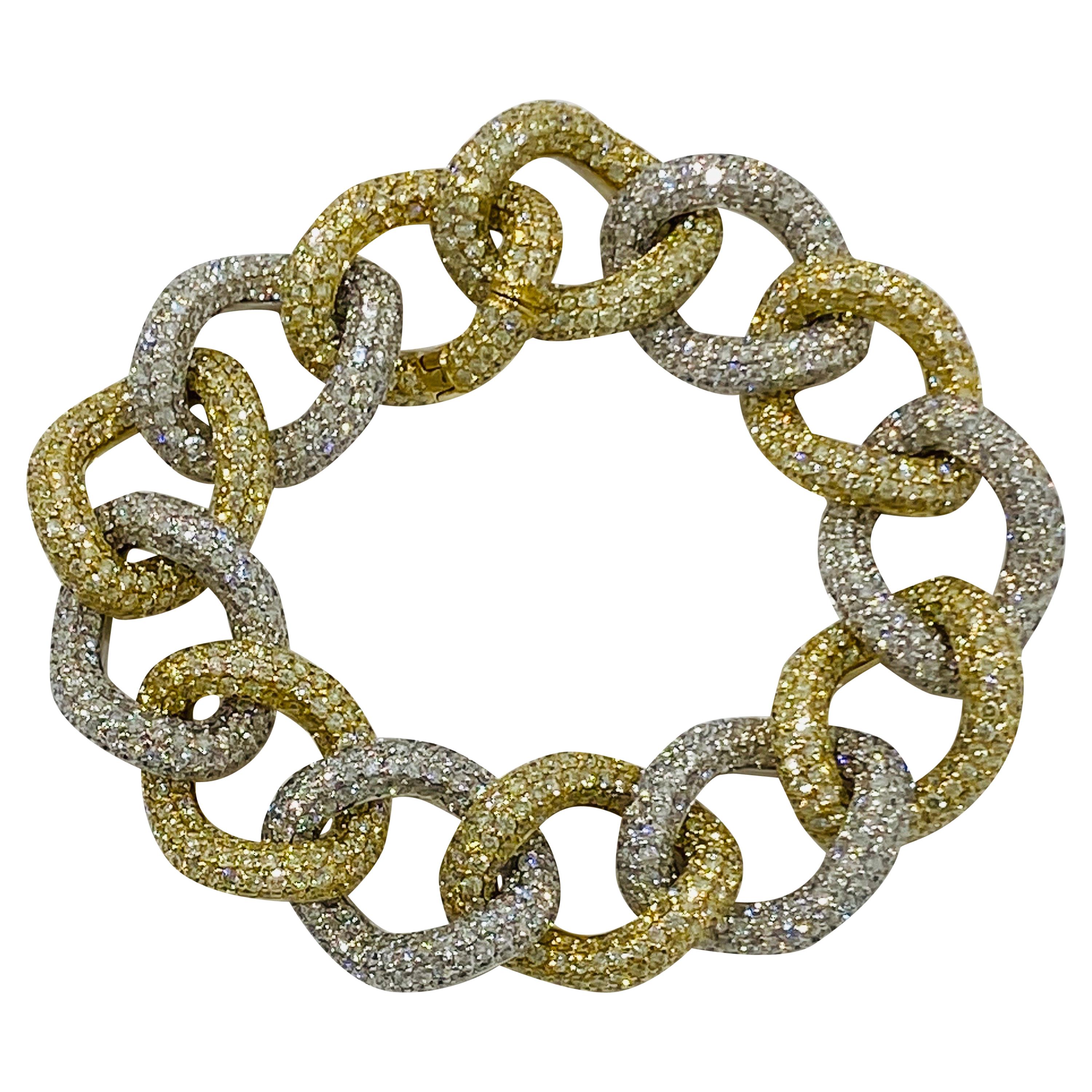 27 Carat Diamond Encrusted Jumbo Two-Tone Gold Link Bracelet