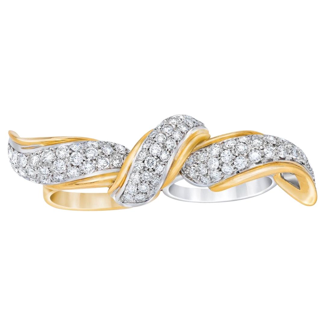 18 Karat Diamond Encrusted Two Finger Bow Ring