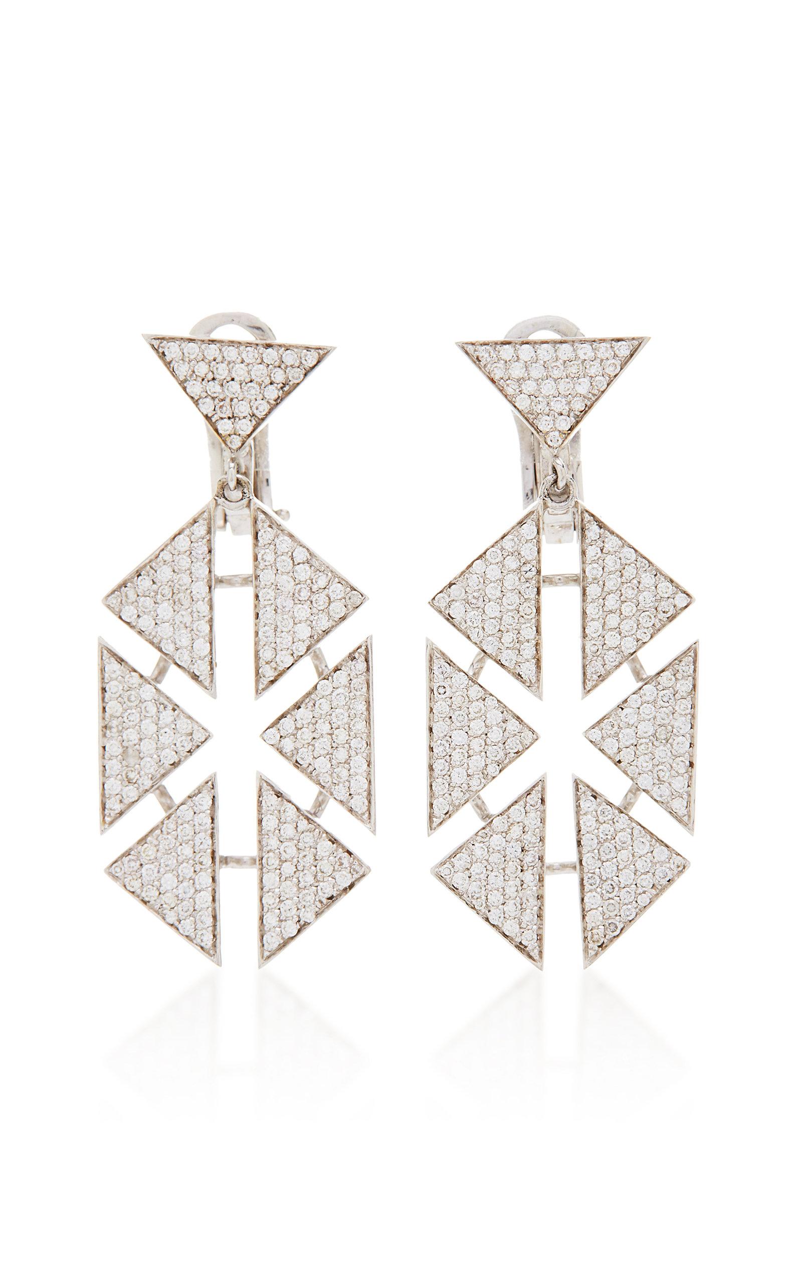 Contemporary 18 Karat Diamond Floating Triangle Geometric Earrings