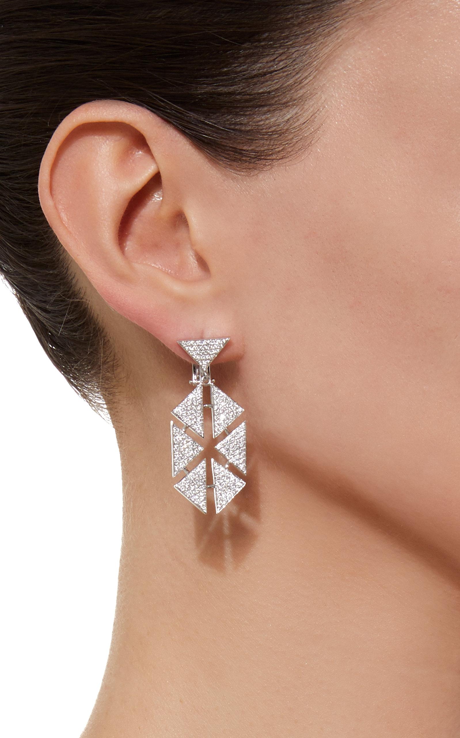 Women's or Men's 18 Karat Diamond Floating Triangle Geometric Earrings