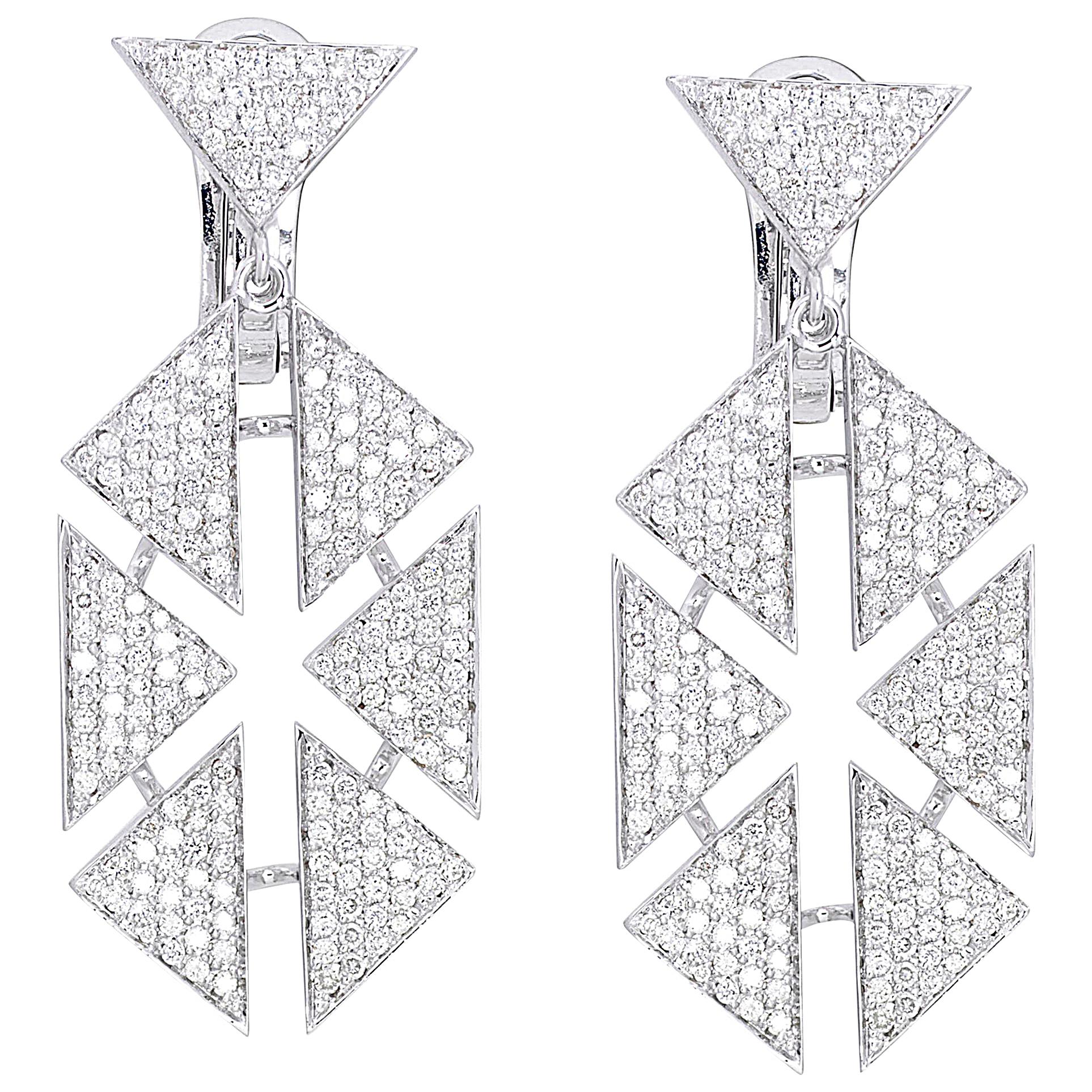 18 Karat Diamond Floating Triangle Geometric Earrings