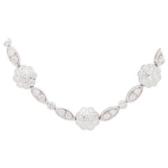 18 Karat Diamond Flower Cluster Necklace White Gold 7.75 Carat