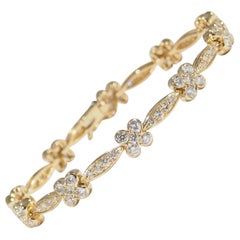 18 Karat Diamond Flower Tennis Bracelet Yellow Gold 4.70 Carat