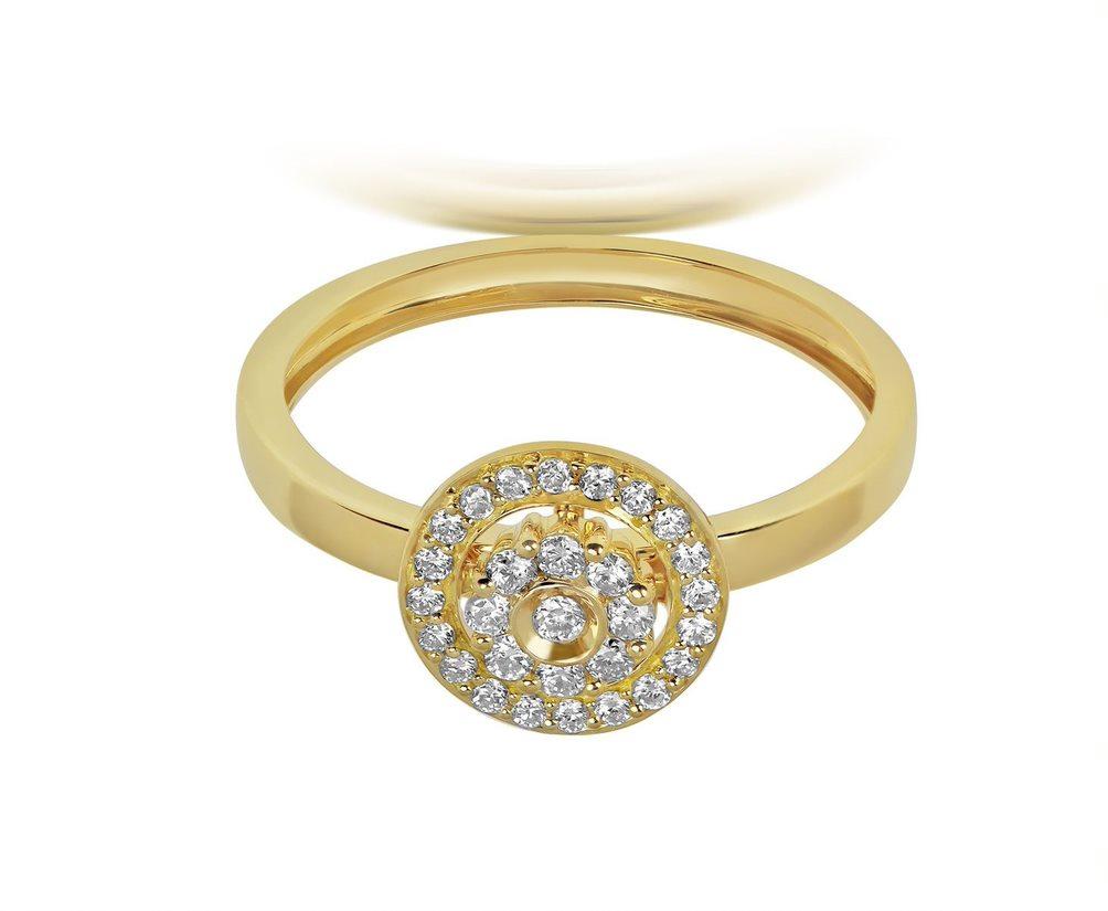 Contemporary 18 Karat Diamond Flower Yellow Gold Ring with Vs Gh Diamonds For Sale