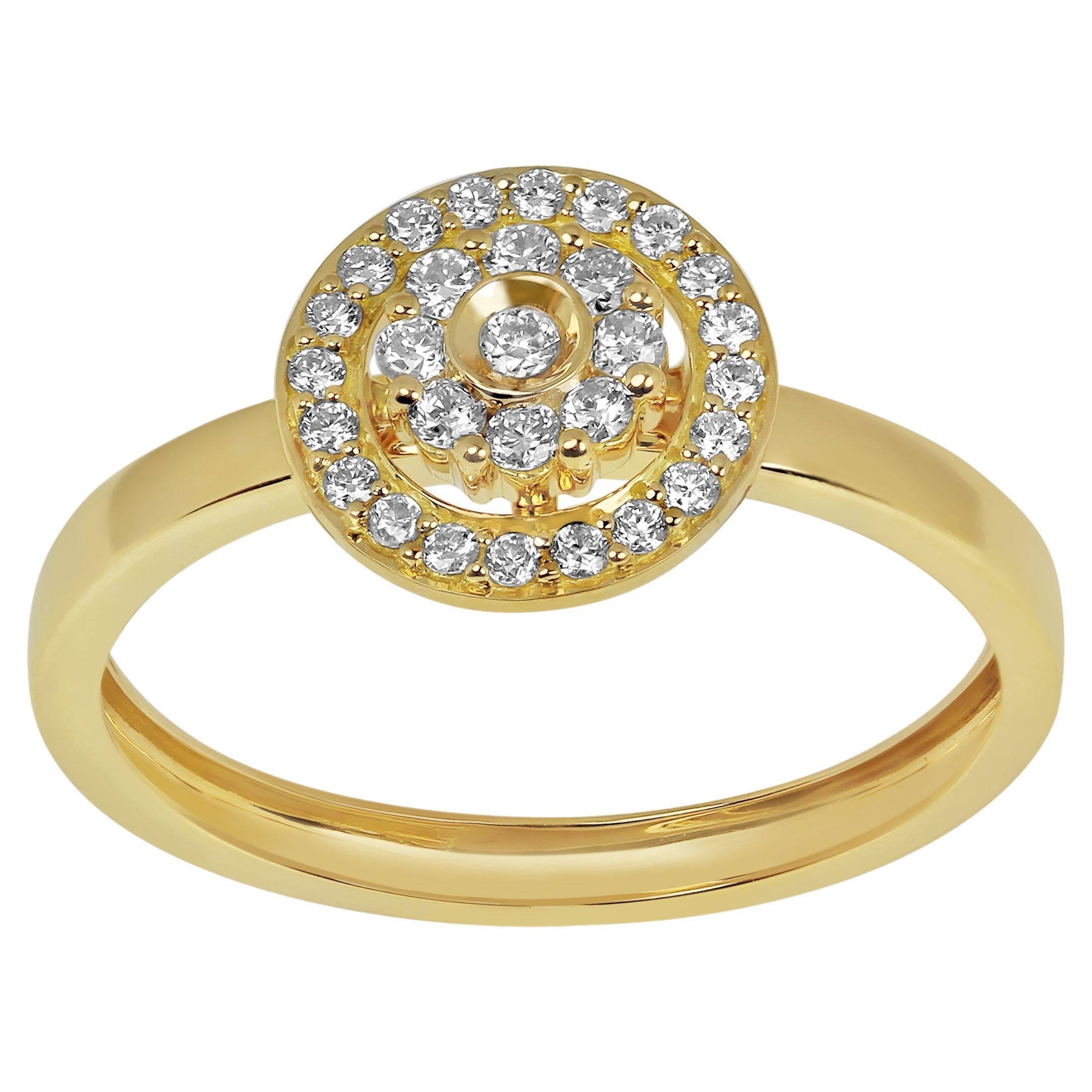 18 Karat Diamond Flower Yellow Gold Ring with Vs Gh Diamonds For Sale
