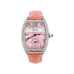 18 Karat Diamond Geneve Watch White Gold Pink Leather Band