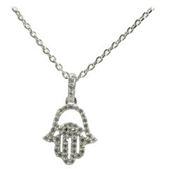18 Karat Diamond Hamsa Pendant Necklace White Gold 0.23 Carat