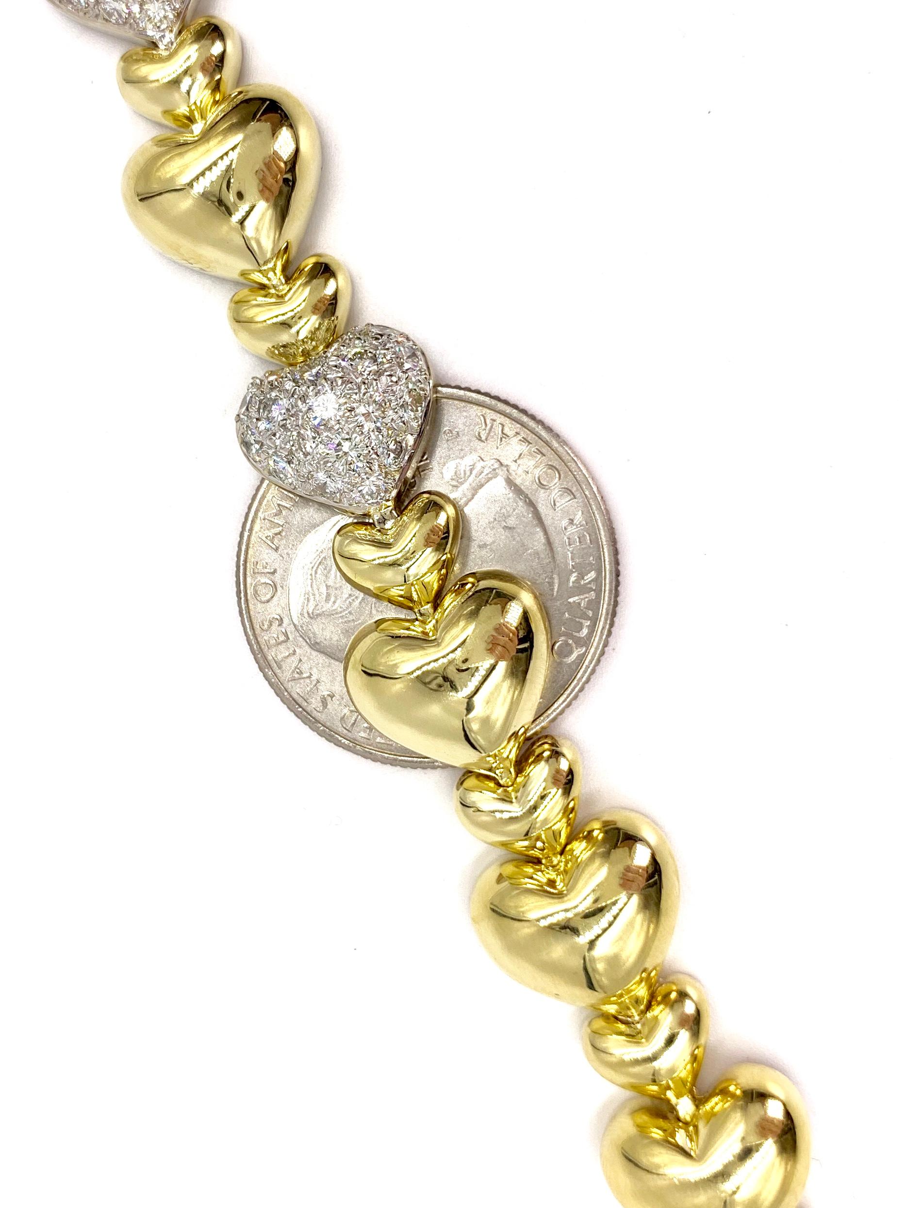 Women's 18 Karat Diamond Heart Link Bracelet by Sal Praschnik For Sale