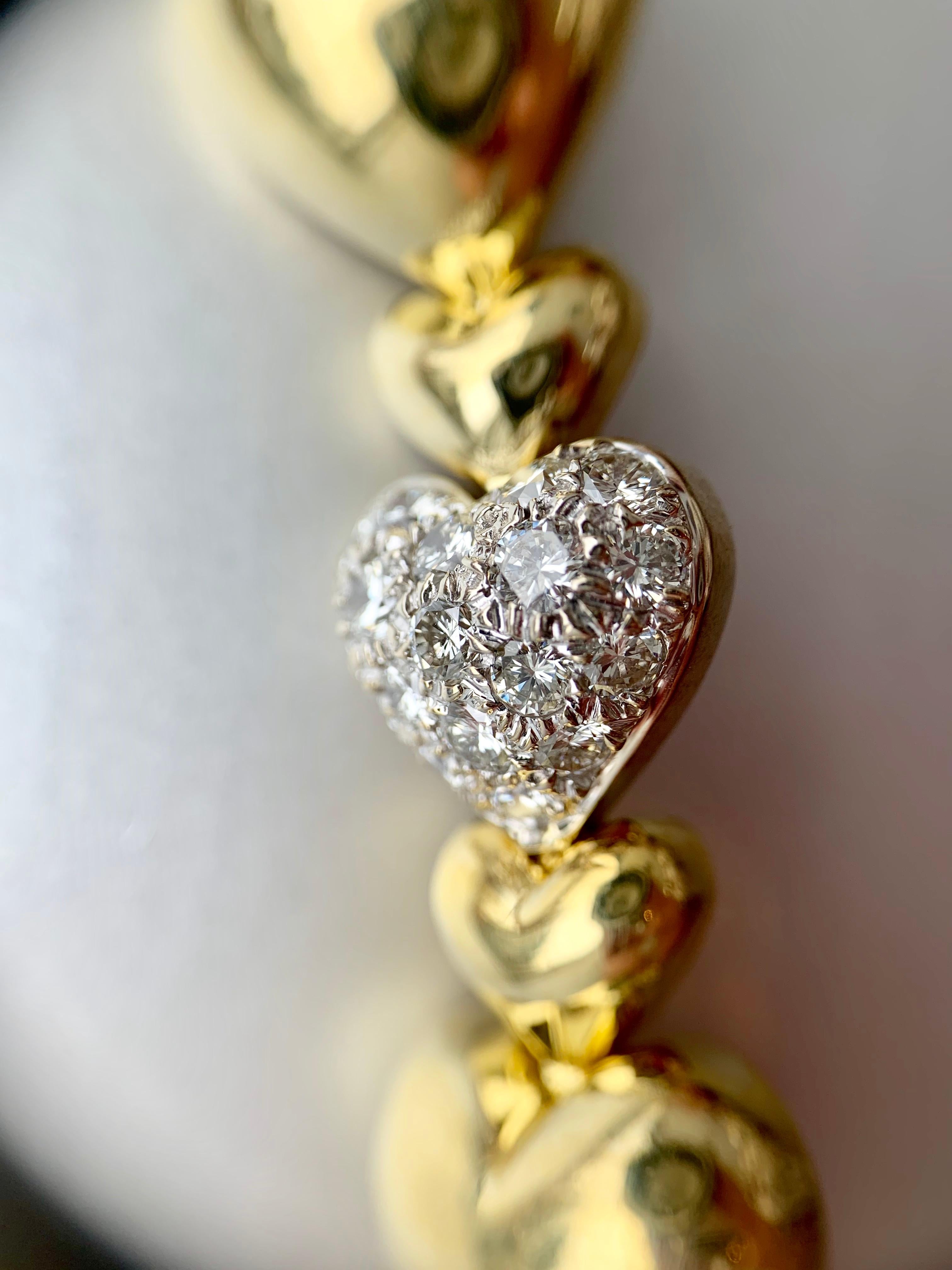 18 Karat Diamond Heart Link Bracelet by Sal Praschnik For Sale 3